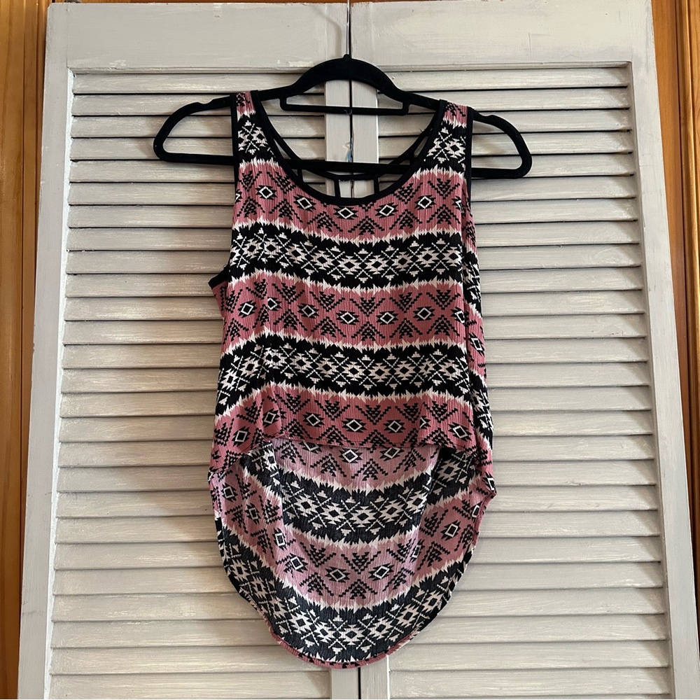 Papaya Pink Aztec Tank Top with Black Trim